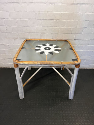 Vintage Boho Rattan & Glass Side Table with Starburst Pattern - 2ndhandwarehouse.com