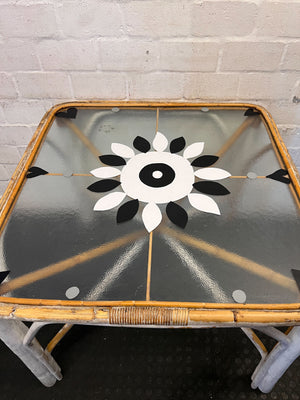 Vintage Boho Rattan & Glass Side Table with Starburst Pattern - 2ndhandwarehouse.com