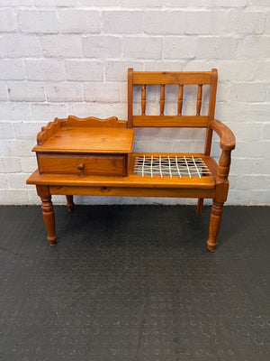 Vintage Wooden Bench with Drawer and Cane Seat β Rustic Charm