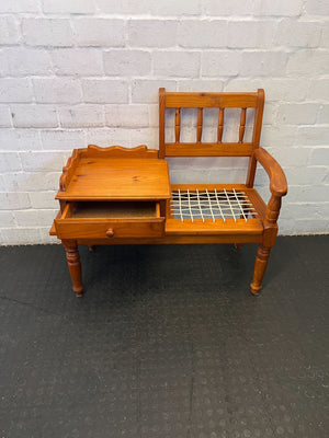 Vintage Wooden Bench with Drawer and Cane Seat β Rustic Charm