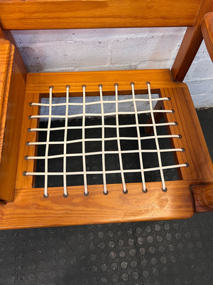 Vintage Wooden Bench with Drawer and Cane Seat β Rustic Charm