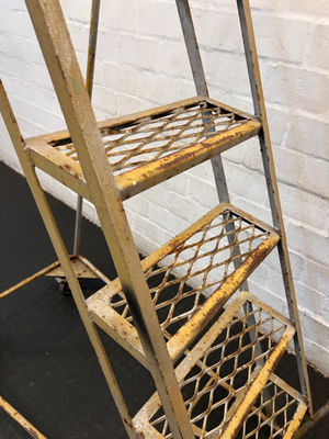 Industrial Metal Rolling Ladder - Well-Used with Significant Rust - 2ndhandwarehouse.com