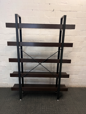 Industrial Style Dark Brown Wood and Metal Bookshelf — Good Working Order