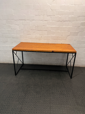 Industrial Style Timber Top Office Desk with Geometric Base — Fair Used Condition
