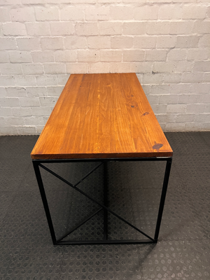 Industrial Style Timber Top Office Desk with Geometric Base — Fair Used Condition