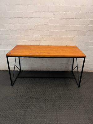 Industrial Style Timber Top Office Desk with Geometric Base — Fair Used Condition