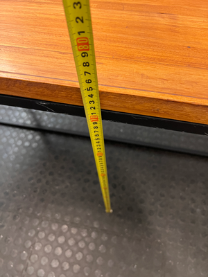 Industrial Style Timber Top Office Desk with Geometric Base — Fair Used Condition