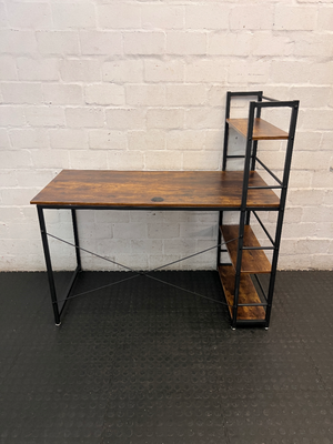 Industrial Wood and Metal Office Desk with Integrated Shelving - 2ndhandwarehouse.com