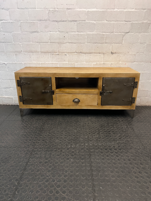 Industrial Wood and Metal TV Unit with Cupboard Doors