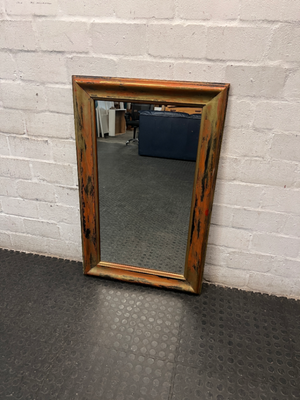 Large Distressed Rectangular Wall Mirror — Visible Wear to Frame Finish