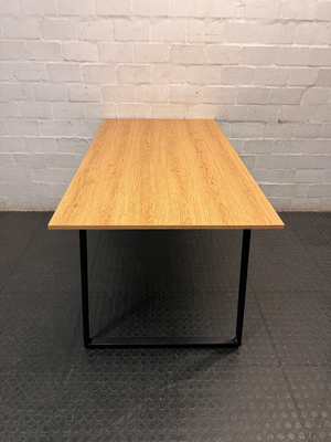 Light Oak Finish Office Desk with Black Metal Frame — Surface Marks and Unstable Frame