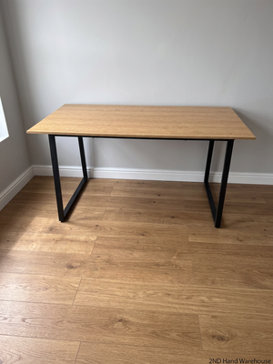 Light Oak Finish Office Desk with Black Metal Frame — Surface Marks and Unstable Frame
