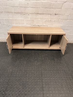 Light Oak-Style Lowline TV Unit with Side Cupboards — Used; Fair Condition