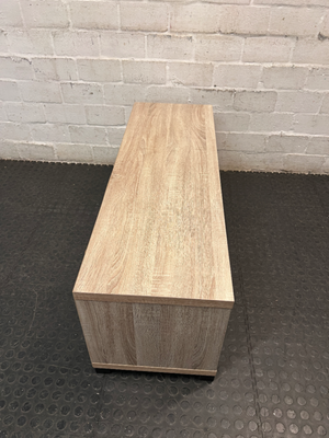 Light Oak-Style Lowline TV Unit with Side Cupboards — Used; Fair Condition
