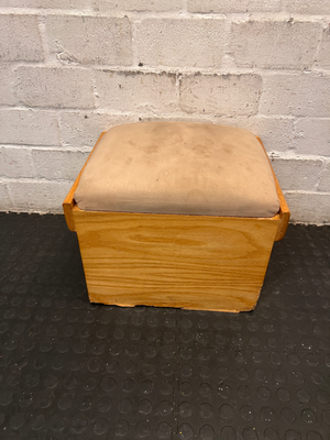 Light Wood Box-Style Dressing Stool with Padded Seat — Good Working Order - 2ndhandwarehouse.com