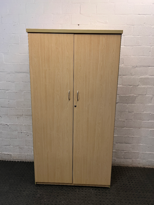 Light Wood Grain Two-Door Tall Wardrobe — Good Working Order