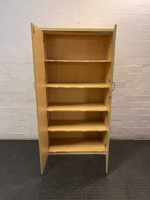Light Wood Grain Two-Door Tall Wardrobe — Good Working Order