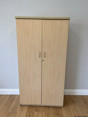 Light Wood Grain Two-Door Tall Wardrobe — Good Working Order