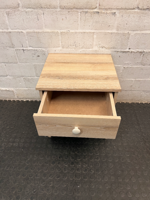 Light Wood-Look Bedside Table with Single Drawer — Used; Fair Condition