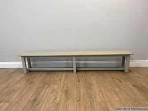 Long Painted Wooden Bench in Neutral Grey