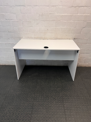 Minimalist White Office Desk with Cable Port — Good Used Condition