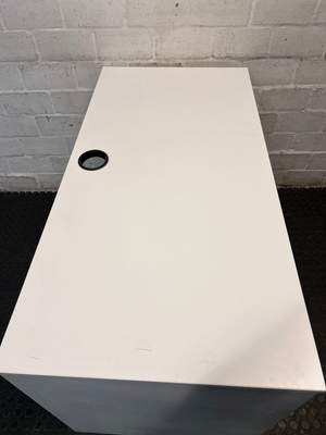 Minimalist White Office Desk with Cable Port — Good Used Condition
