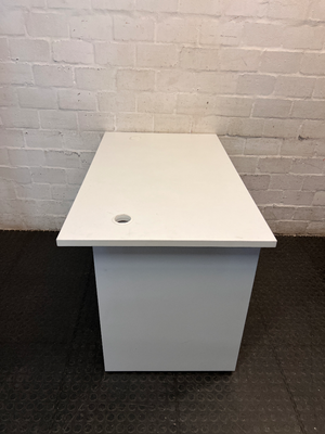 Minimalist White Office Desk with Cable Ports — Clean and Well-Maintained