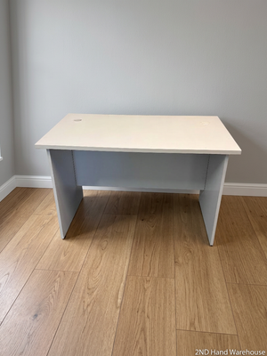 Minimalist White Office Desk with Cable Ports — Clean and Well-Maintained
