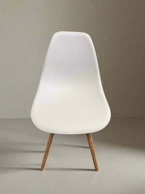 Minimalist White Plastic Chair with Wooden Legs β Minor Scratches - 2ndhandwarehouse.com