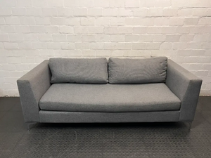 Modern 3 Seater Grey Fabric Couch with Metal Legs — Good Working Order