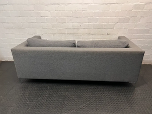 Modern 3 Seater Grey Fabric Couch with Metal Legs — Good Working Order