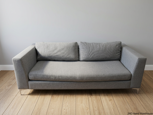 Modern 3 Seater Grey Fabric Couch with Metal Legs — Good Working Order