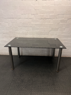 Black Glass Top Dining Table with Metal Legs — Used; Fair Condition
