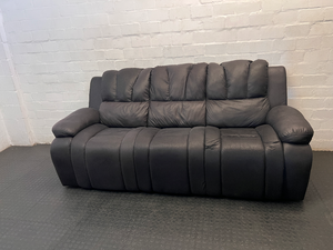 Modern Black Leather 3 Seater Couch with Ribbed Padding - 2ndhandwarehouse.com