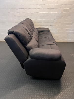 Modern Black Leather 3 Seater Couch with Ribbed Padding - 2ndhandwarehouse.com