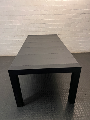 Modern Black Slat-Top Outdoor Table — Weather Exposure and General Wear - 2ndhandwarehouse.com