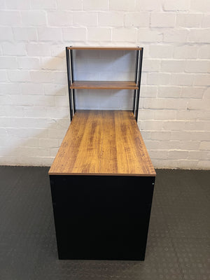 Modern Black and Wood Desk with Shelves – Minimalist Style