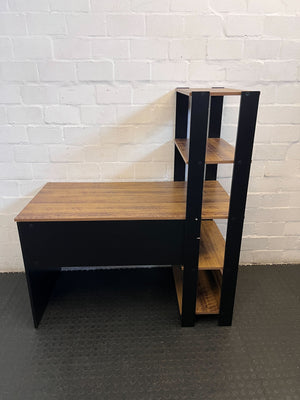 Modern Black and Wood Desk with Shelves – Minimalist Style