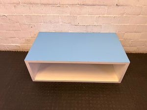 Modern Blue and White Rectangular Coffee Table with Minimal Wear