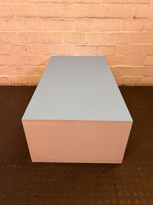 Modern Blue and White Rectangular Coffee Table with Minimal Wear