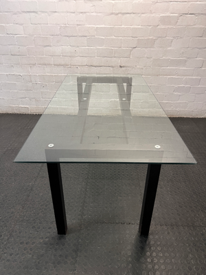 Modern Glass Top Dining Table with Dark Frame — Well Used Dining Set