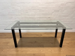 Modern Glass Top Dining Table with Dark Frame — Well Used Dining Set