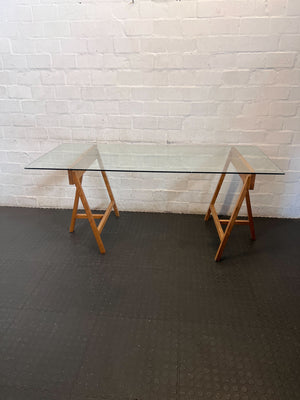 Modern Glass Top Trestle Table
