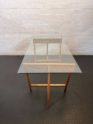 Modern Glass Top Trestle Table