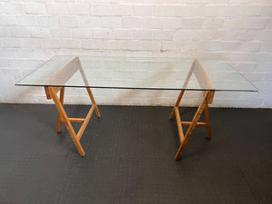 Modern Glass Top Trestle Table