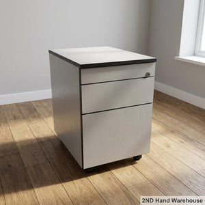 Modern Grey Mobile 3-Drawer Filing Cabinet with Lock - 2ndhandwarehouse.com