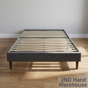 Modern Grey Upholstered Slatted Bed Frame - 2ndhandwarehouse.com