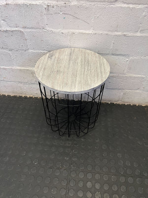 Modern Industrial Cage Side Table with Wood Top