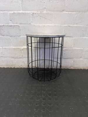 Modern Industrial Cage Side Table with Wood Top