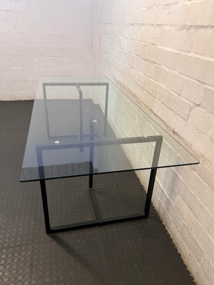 Modern Industrial Glass Dining Table with Black Metal Base — Good Condition - 2ndhandwarehouse.com
